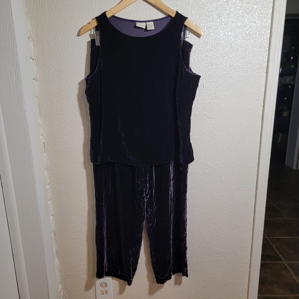 90s Merona Silk Velvet Pant Set sz M/L Eggplant Purple Quiet Luxury Minimalist